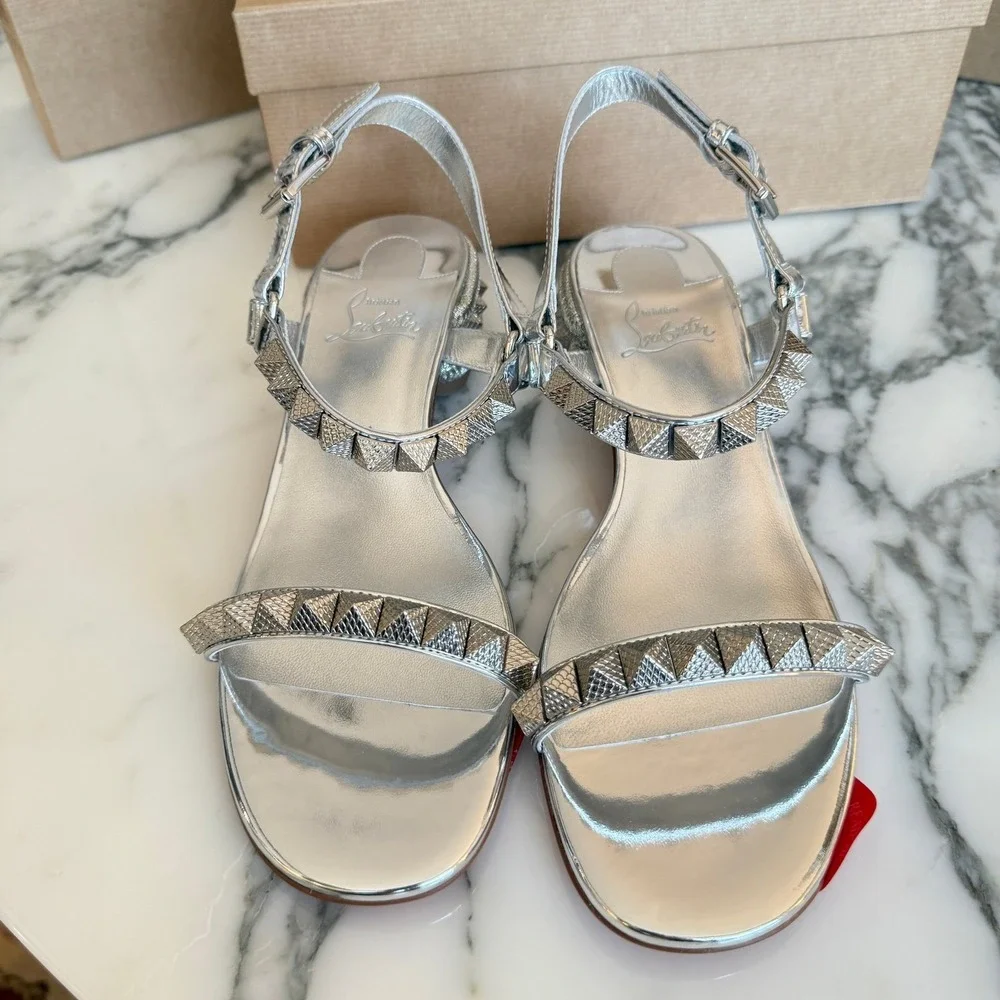 Christian Louboutin Women's Pyrasand 30 studded mirrored leather sandals EU 38.5